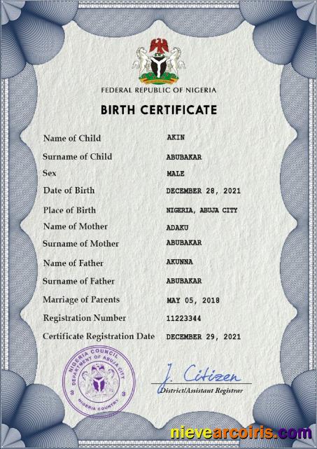 Nigeria vital record birth certificate